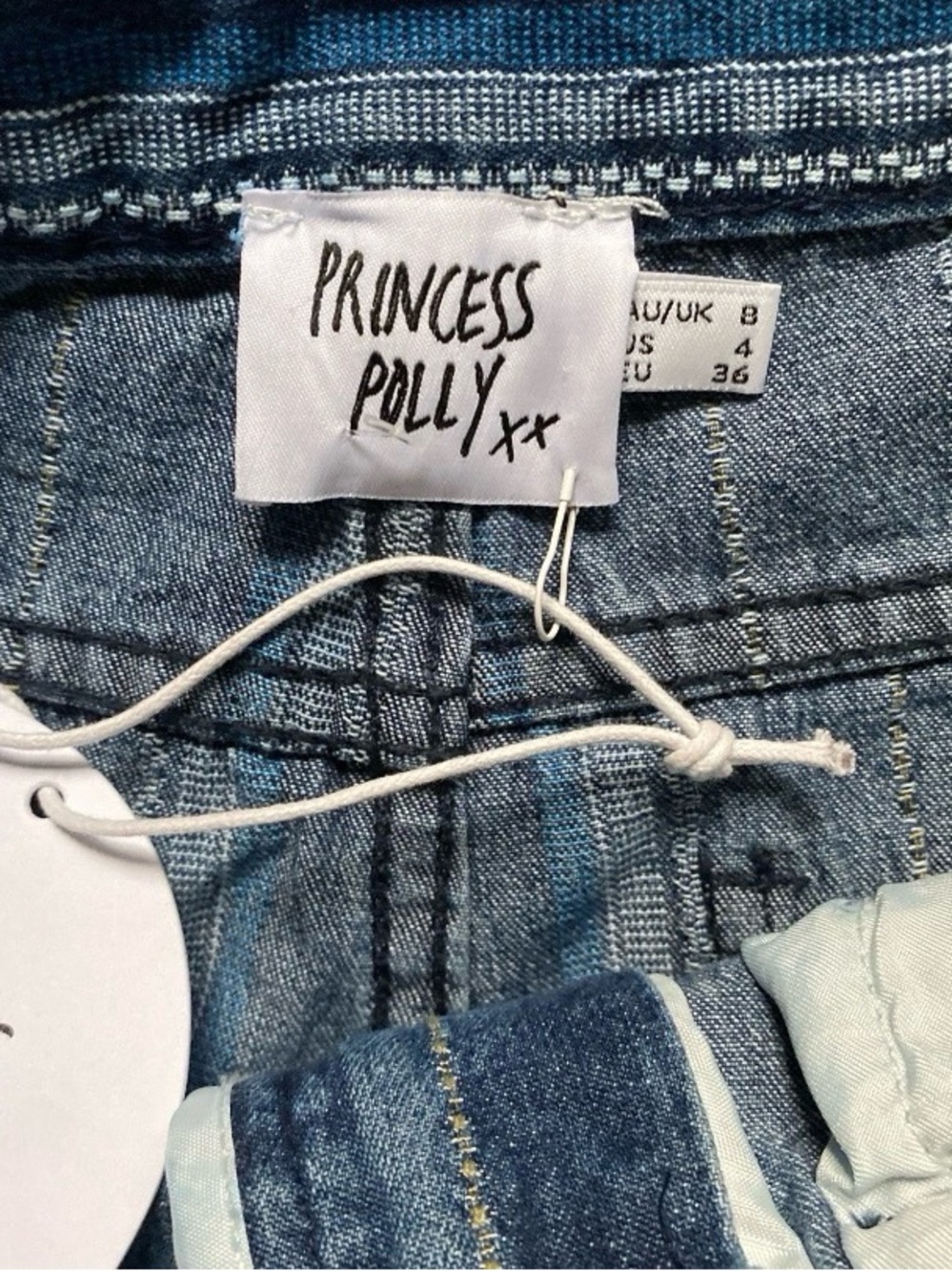 Princess Polly Blue Vertical Stripe HighRise Flare Jeans Front Slit Women’s Sz 4 - Picture 6 of 6